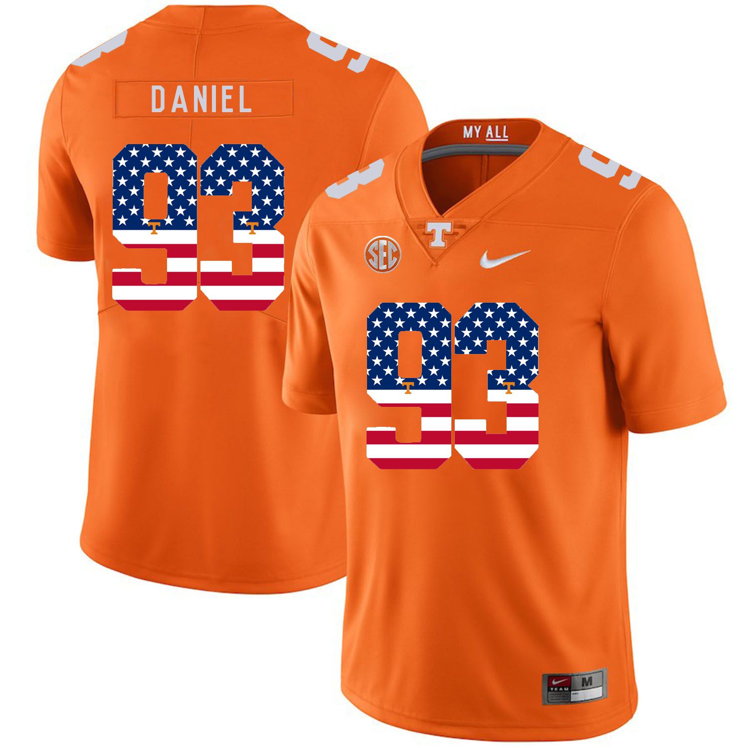 Men Tennessee Volunteers 93 Daniel Orange Flag Customized NCAA Jerseys